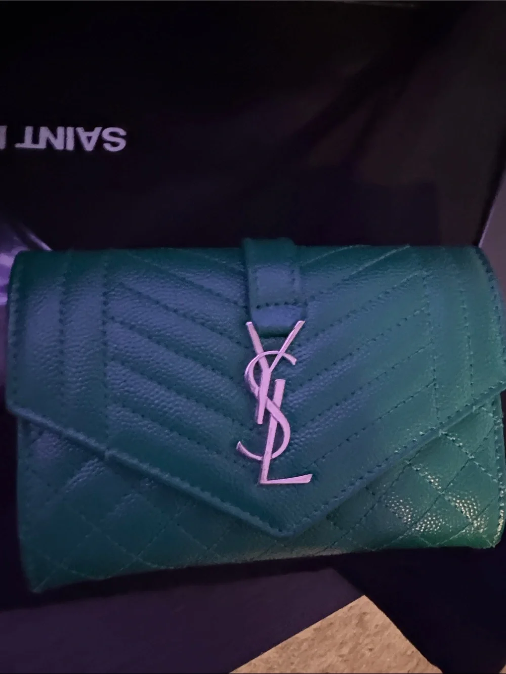 YSL Loulou small matelasse calf skin leather and Envelope Green Wallet